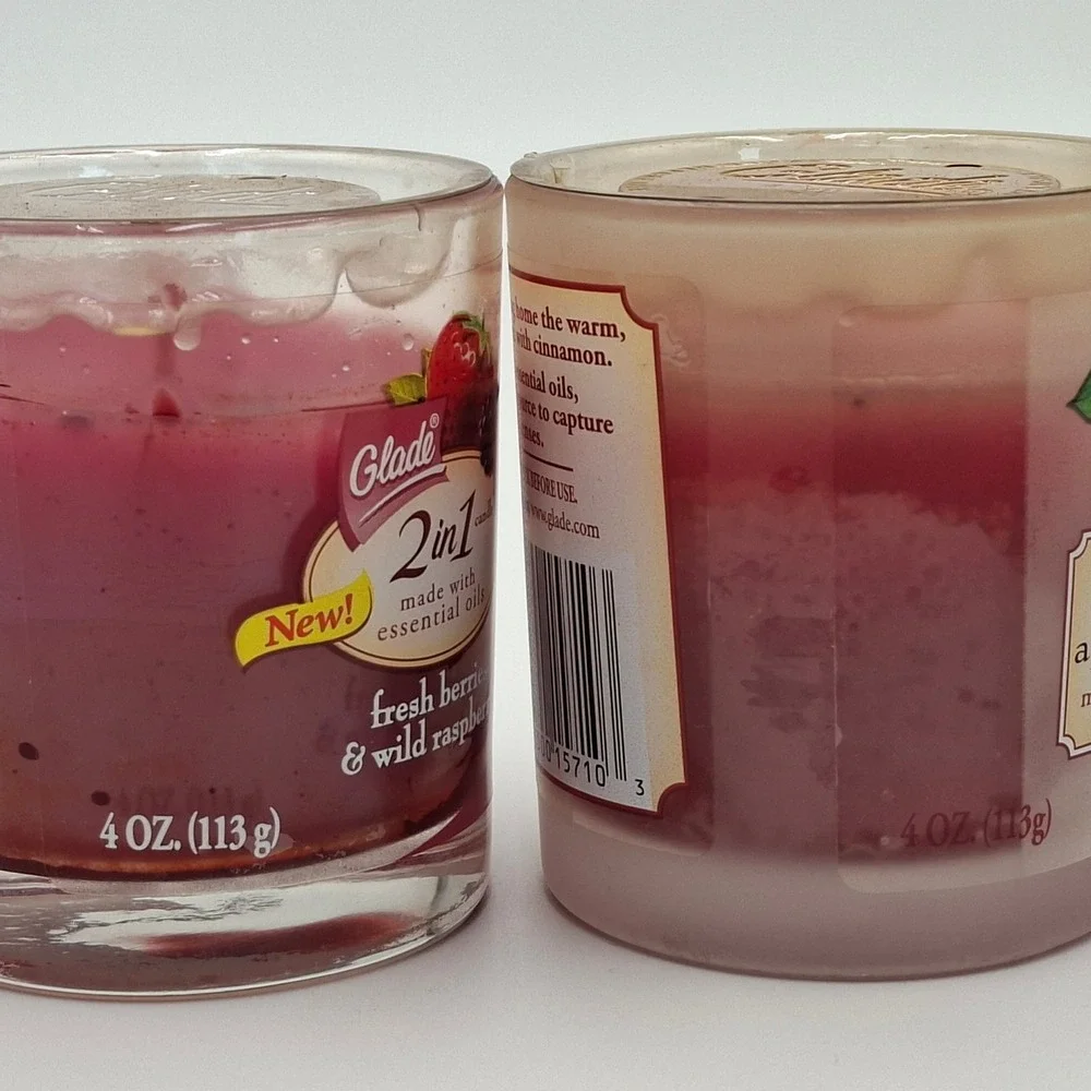 Glade Candle Set 4oz Apple Cinnamon & Fresh Berries Wild Raspberry Essential Oil